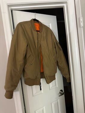 Alpha Industries Brown Bomber Jacket with Orange Lining